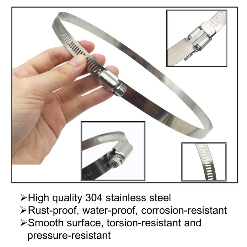 EesTeck 2Pcs 12"(Diameter) Adjustable 304 Stainless Steel Duct Clamps Hose Clamp Pipe Clamp Air Ducting Clamp worm drive hose clamps (289mm-311mm) - Image 2